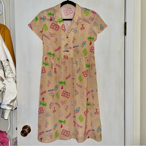 Cream/beige/tan retro summer dress - Picture 2 of 8